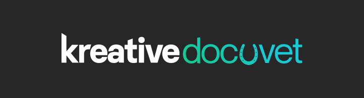 Kreative DocuVet primary typographic with white 'kreative' logo behind black background
