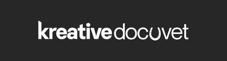 Kreative DocuVet primary typographic logo in all white behind black background